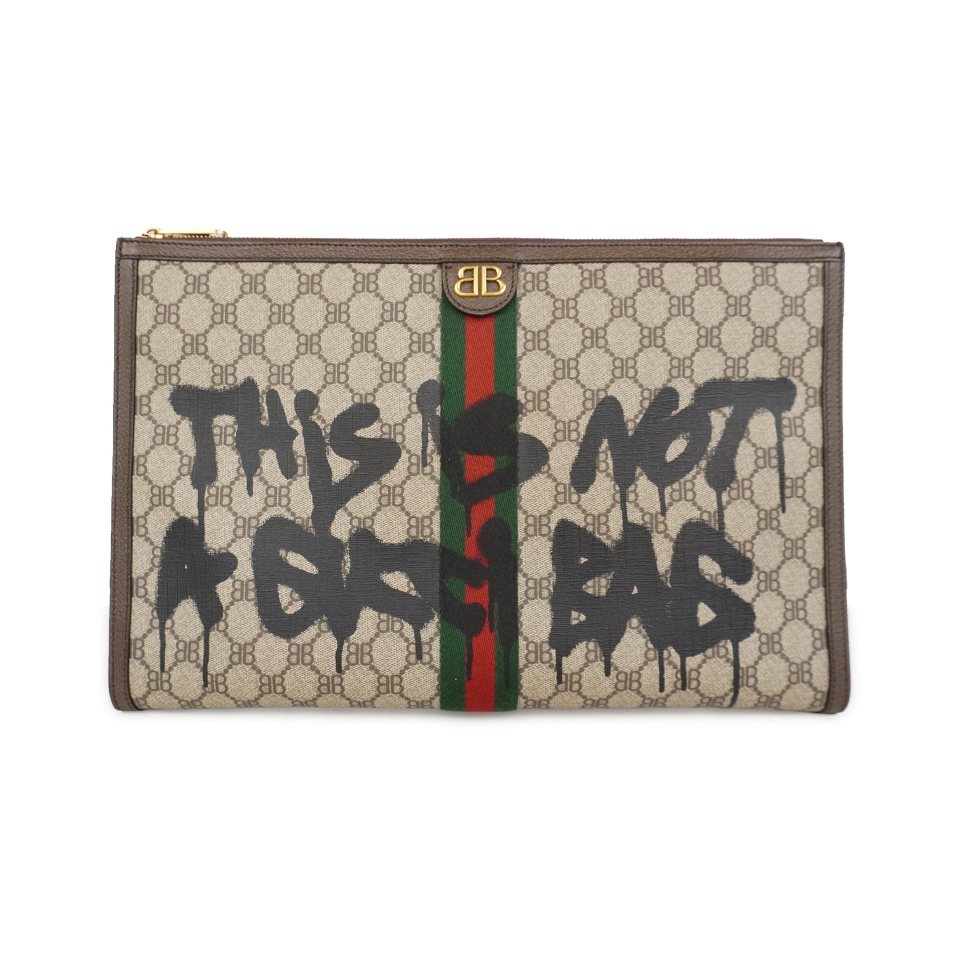 Gucci Monogram Nylon Leather Canvas Clutch