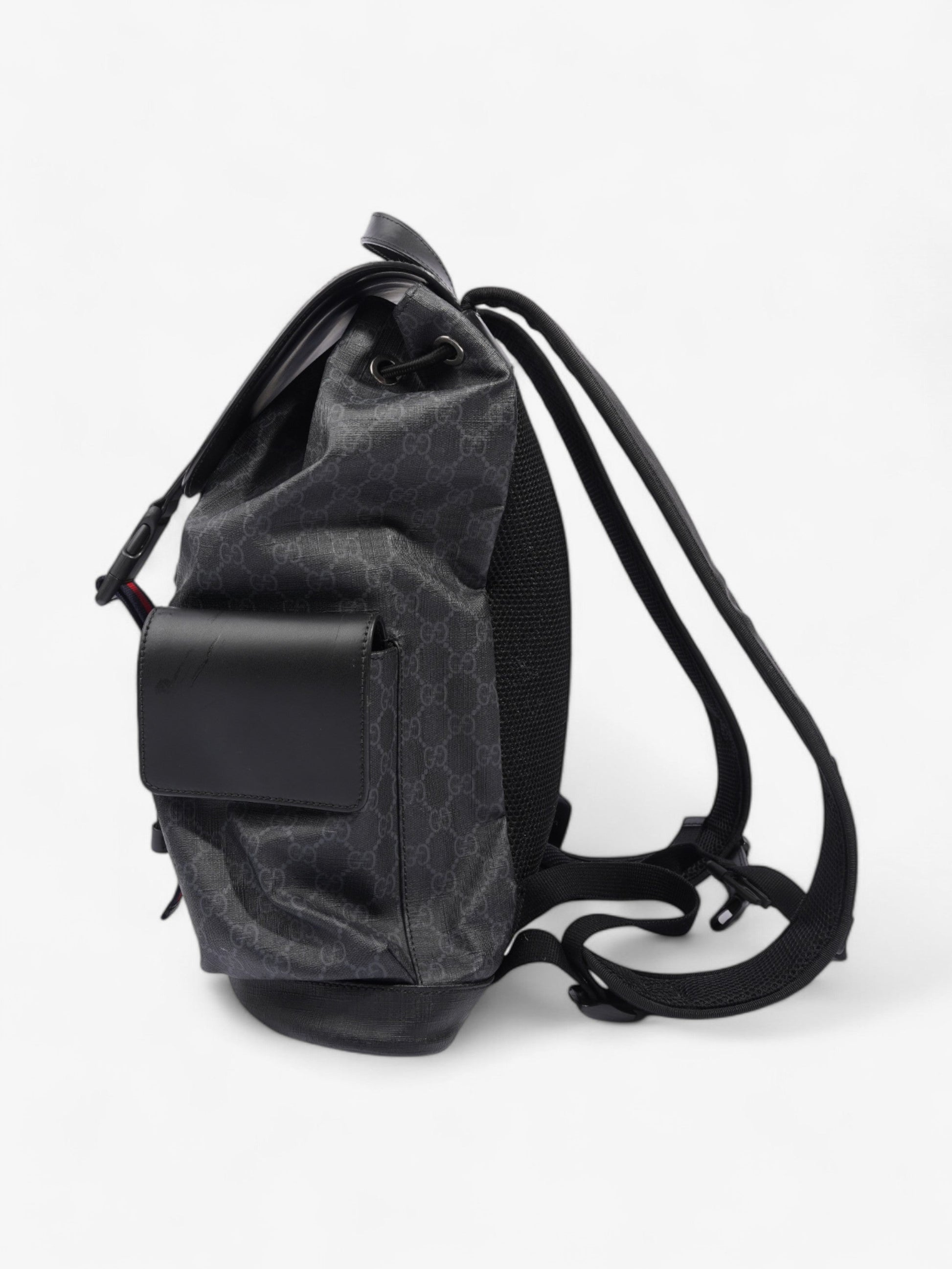 Gucci Gucci Leather Backpack GG Supreme / Black / Red Canvas