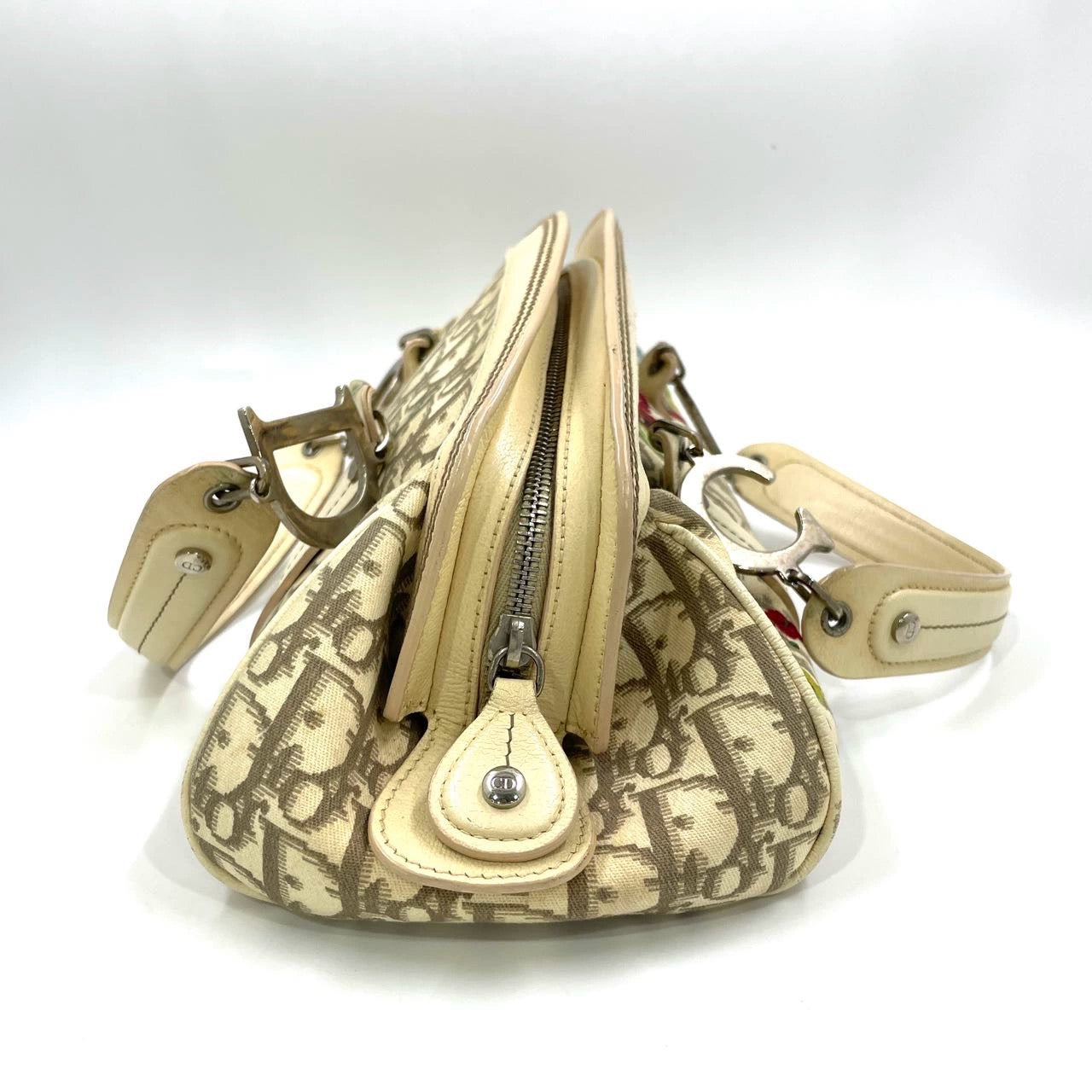 Dior Embroidered Diorissimo Bowler Bag Top White Monogram