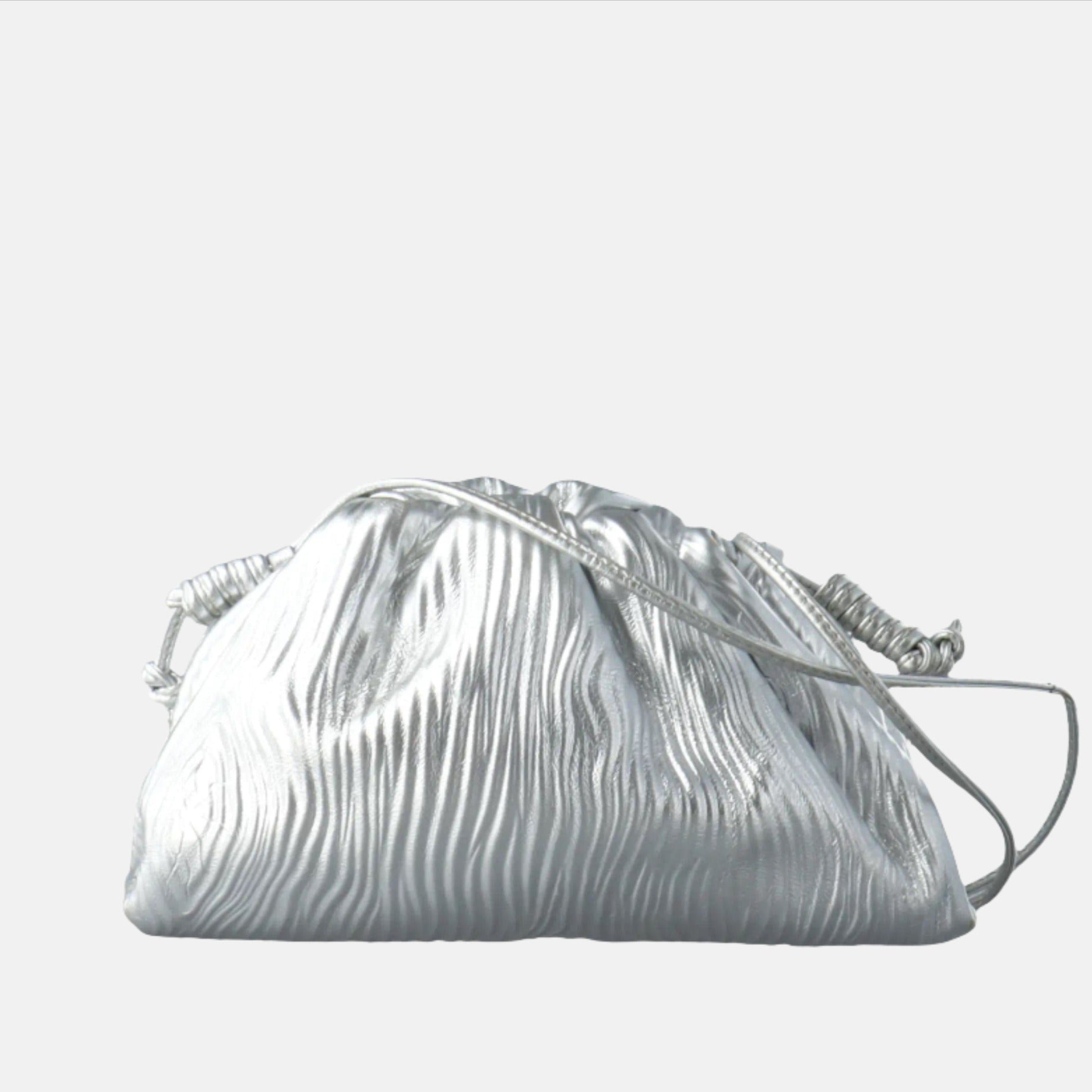 Bottega Veneta Pouch Mini Silver Lambskin Leather Tree Trunk Swirl pattern