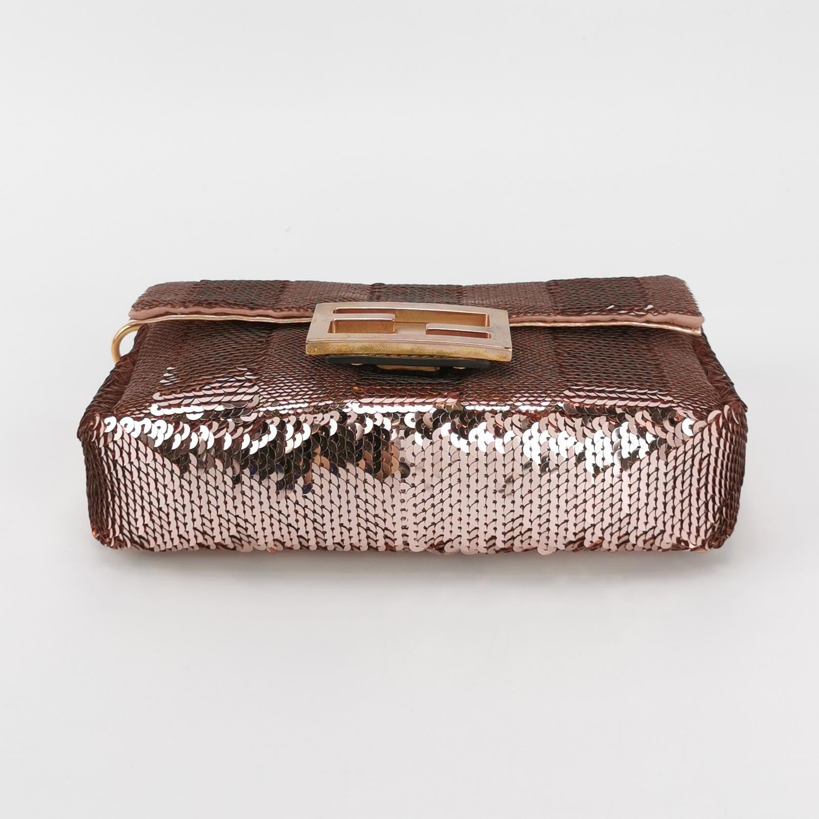 Fendi Baguette Mini Pink Glitter Sequins Valentine's Special Crossbody Bag