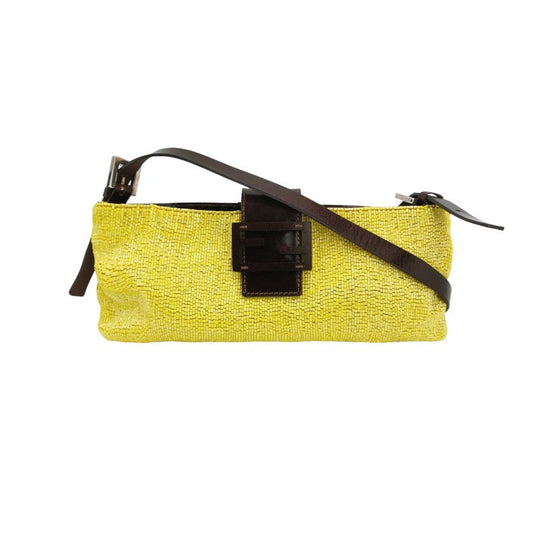 Fendi Lemon Yellow Beaded Top Opening Crossbody Bag