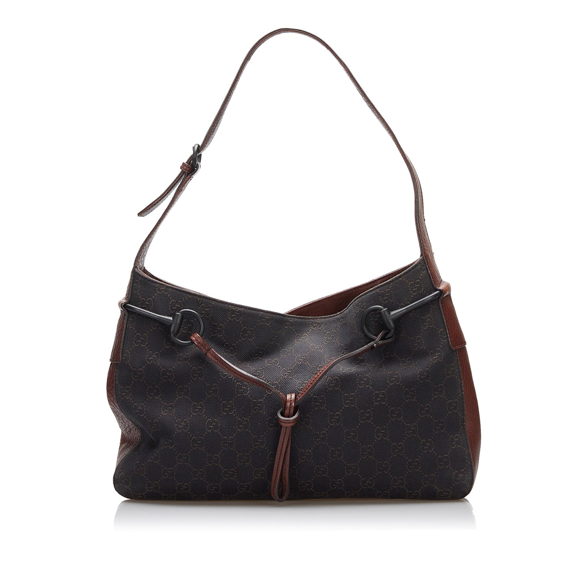 Gucci Horsebit Leather Canvas Shoulder Bag Style 7