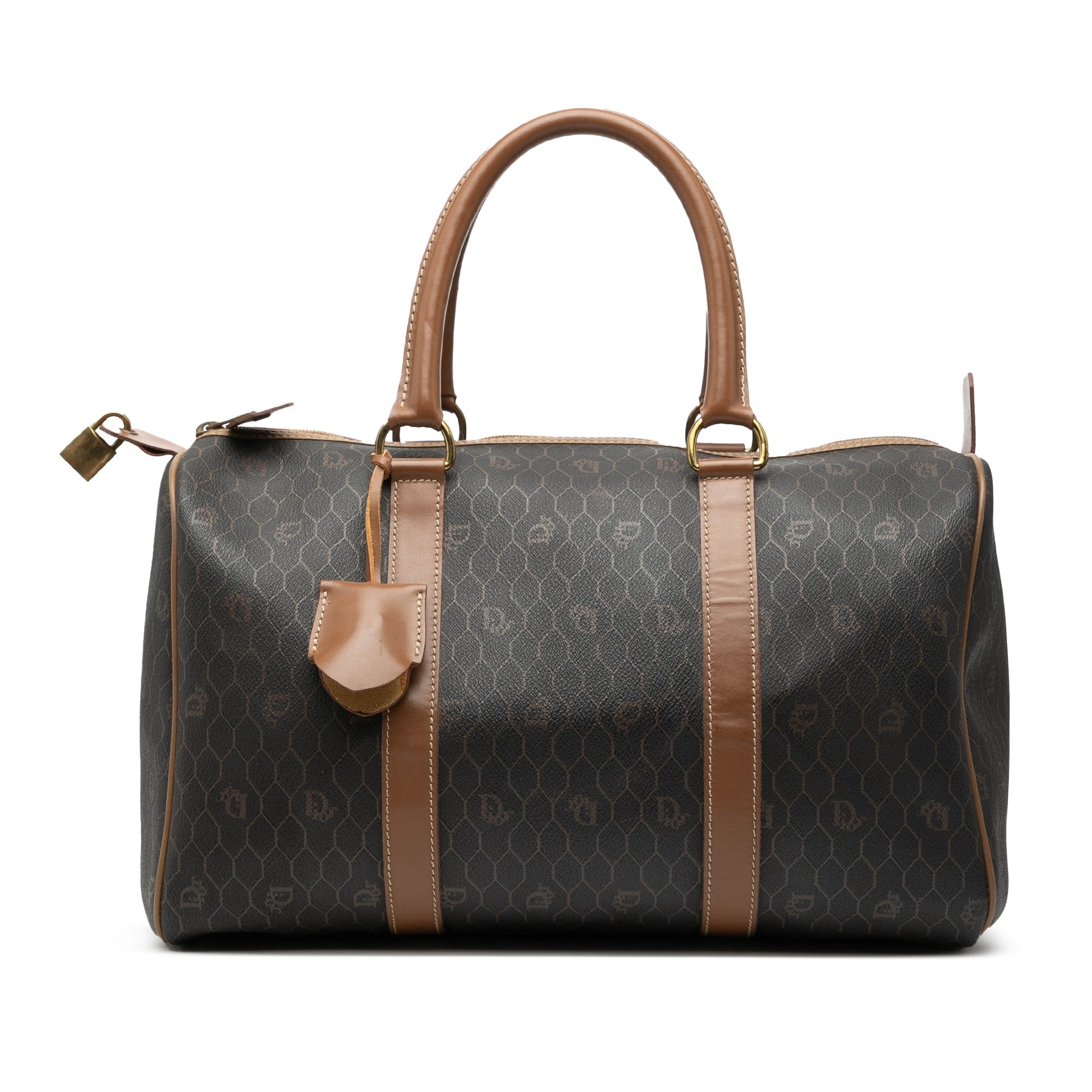 Black Dior Honeycomb Coated Canvas Boston Bag