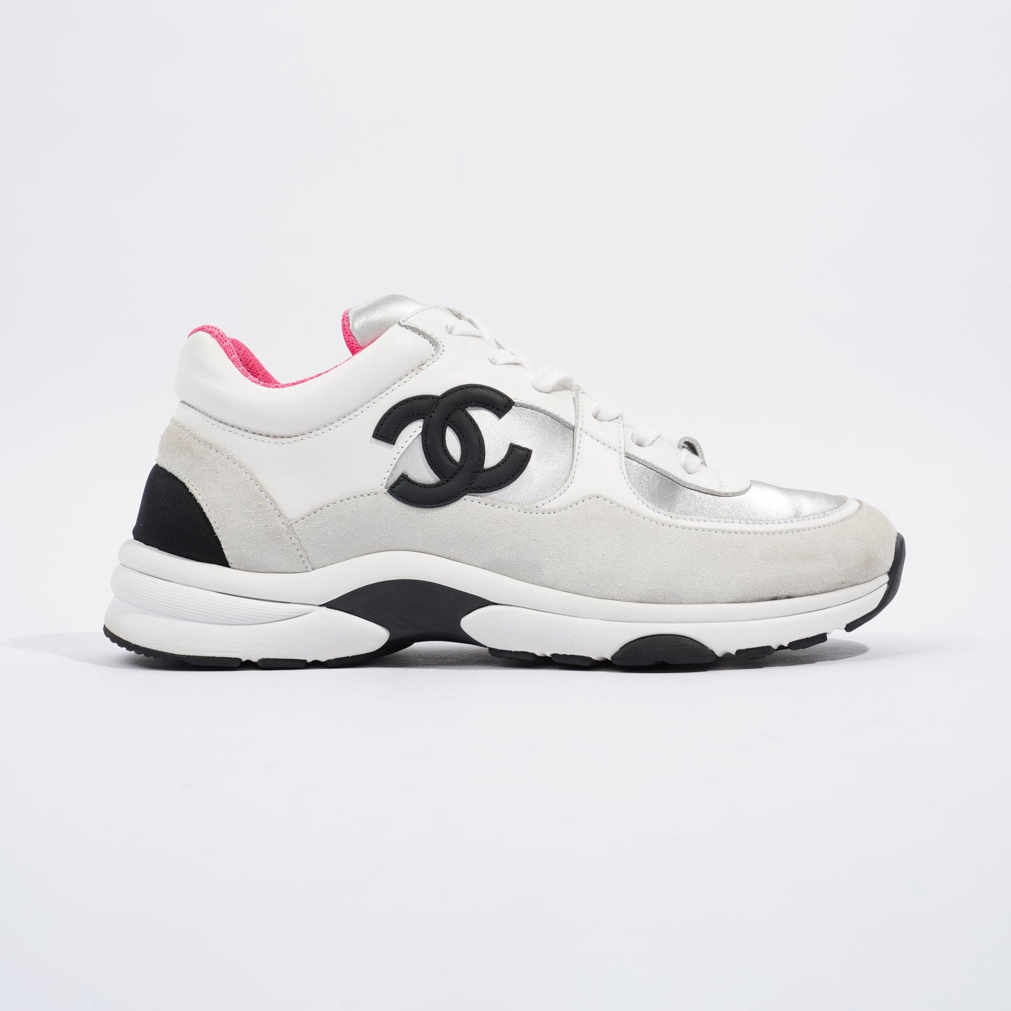 Chanel CC Logo Sneaker White Silver Black Suede EU 38.5 UK 5.5
