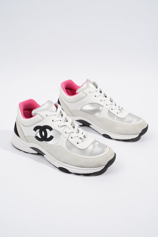 Chanel CC Logo Sneaker White Silver Black Suede EU 38.5 UK 5.5