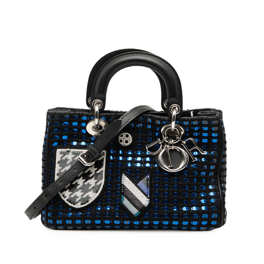 Blue Dior Small Tweed Patch Diorissimo Tote Satchel