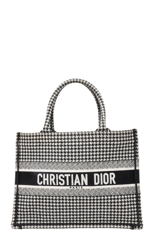 CHRISTIAN DIOR Medium Houndstooth Book Tote Black White