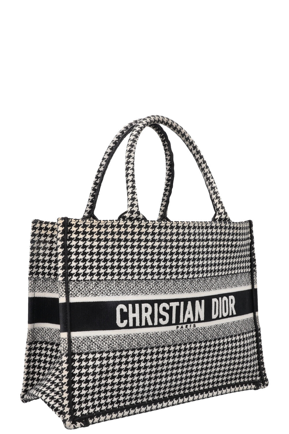CHRISTIAN DIOR Medium Houndstooth Book Tote Black White