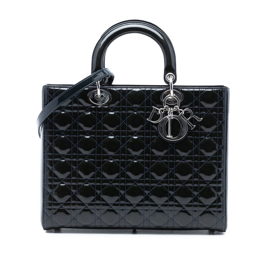 Blue Dior Large Patent Cannage Lady Dior Satchel