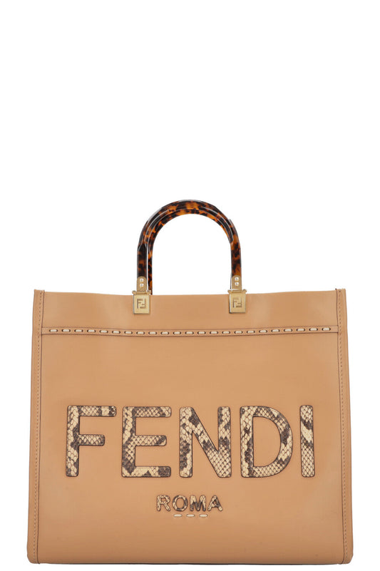 FENDI Medium Sunshine Tote Bag Python Caramel
