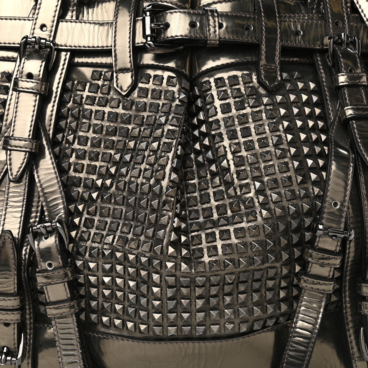 BURBERRY ROWAN STUDDED METALLIC SATCHEL PEWTER