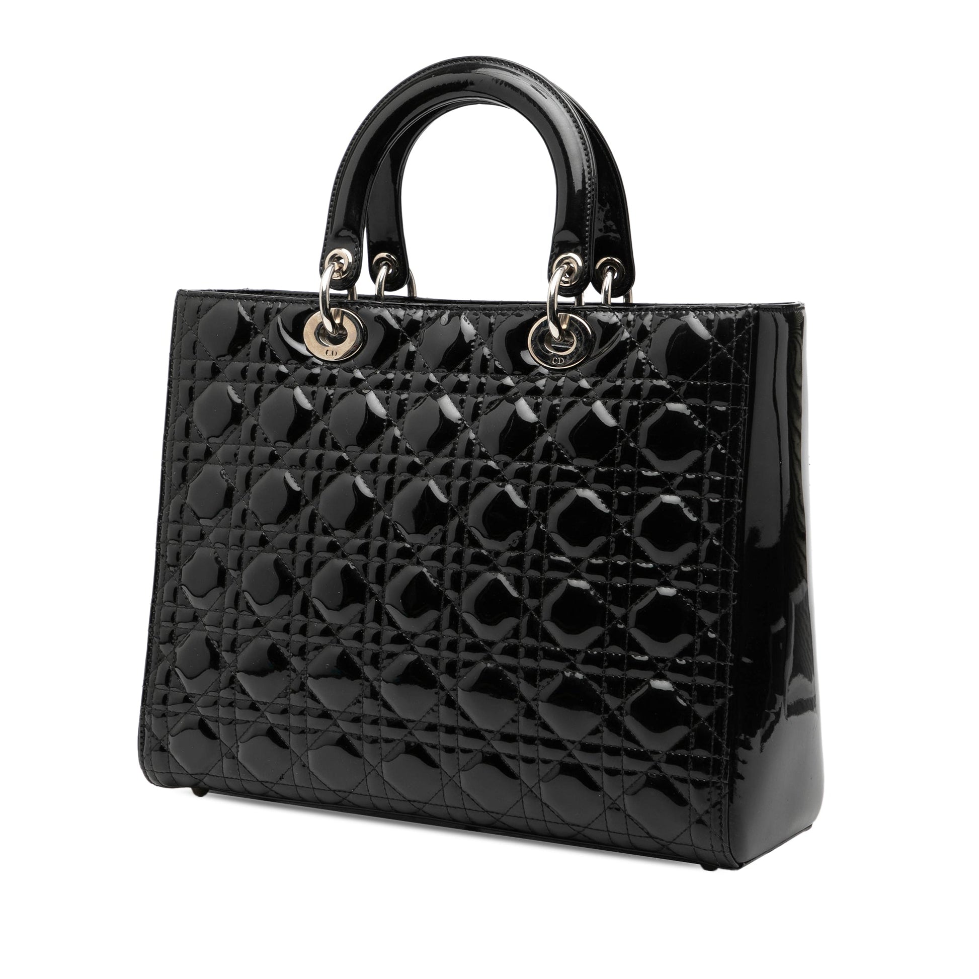 Black Dior Large Patent Cannage Lady Dior Satchel