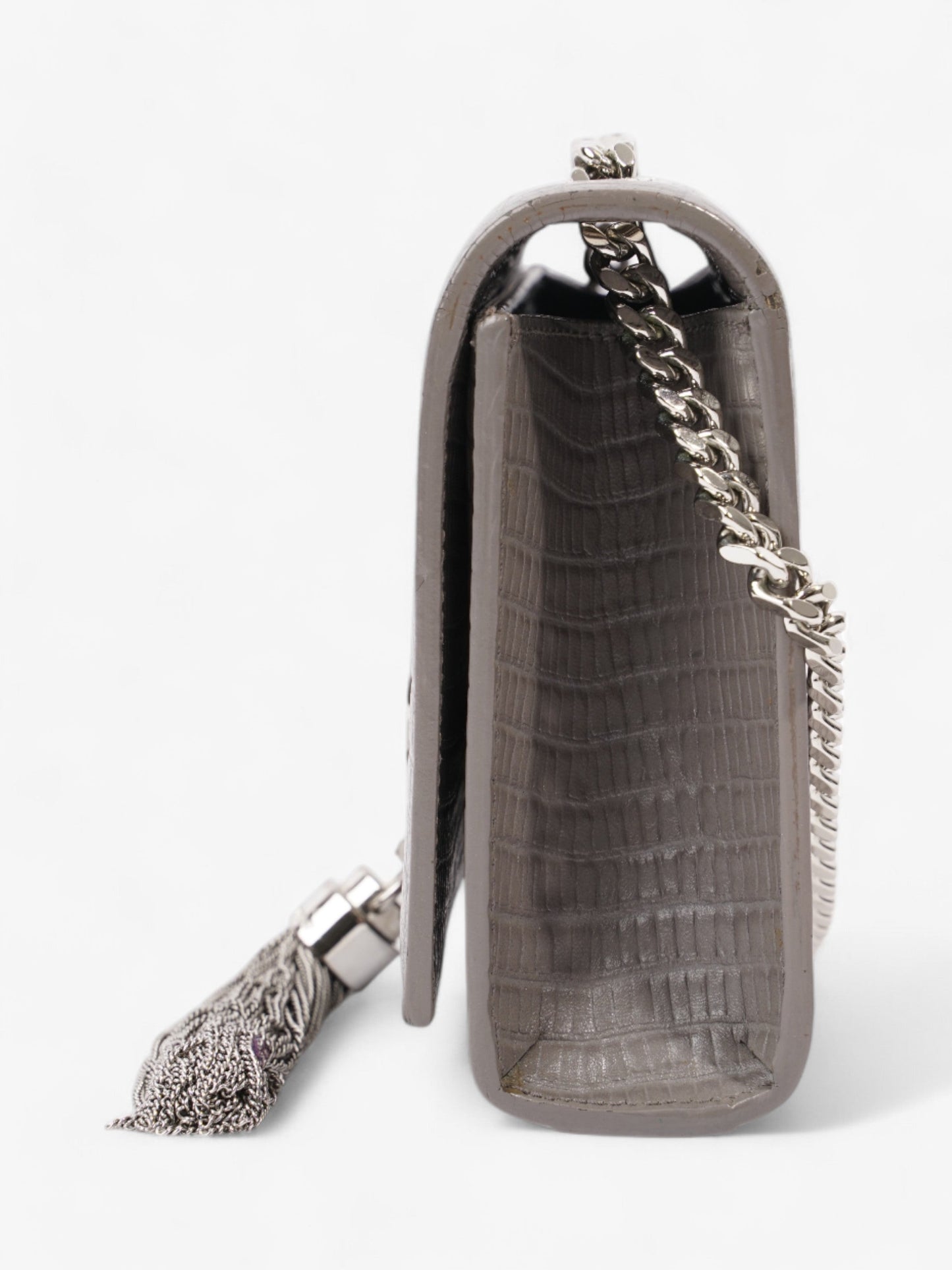 Saint Laurent Kate Tassel Grey Embossed Leather Small