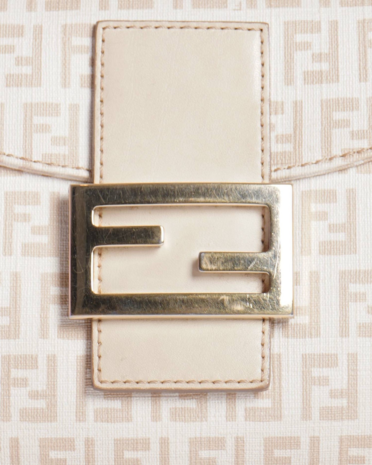 Fendi Zucchino Canvas Mamma Baguette Shoulder Bag Beige