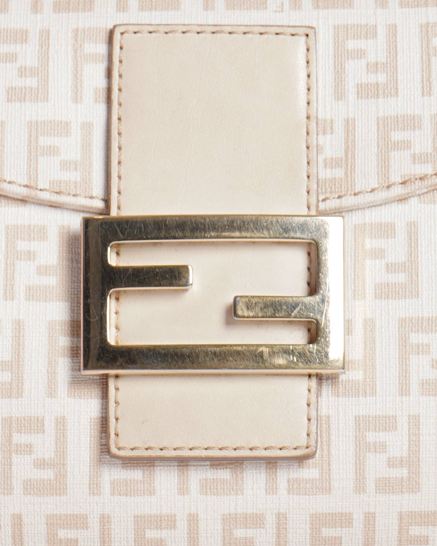 Fendi Zucchino Canvas Mamma Baguette Shoulder Bag Beige