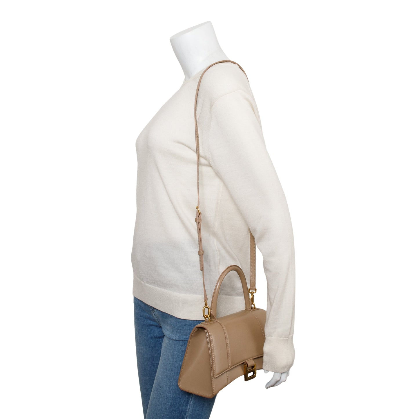 Balenciaga Beige Leather Small Hourglass Top Handle Bag