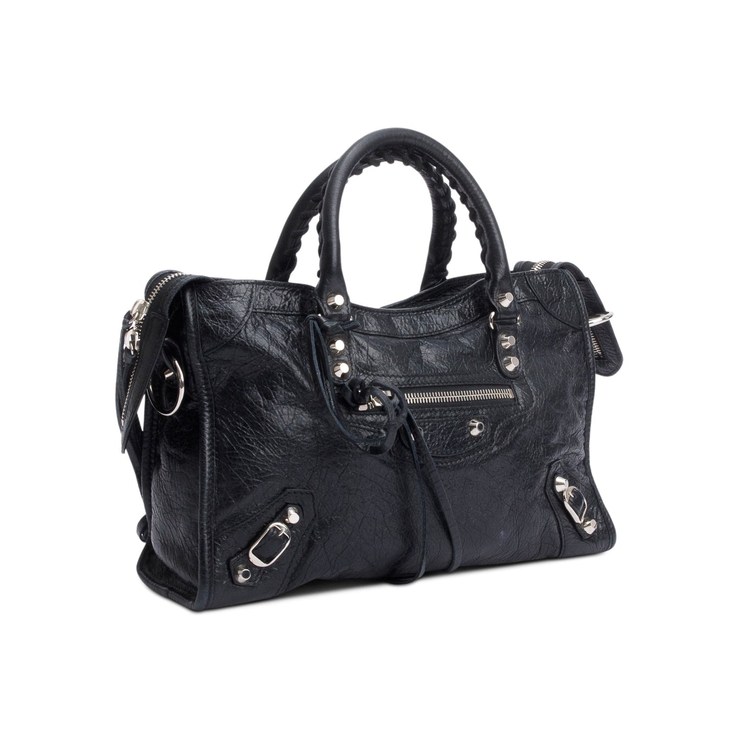 Balenciaga Black Agneau Leather Small Logo Strap Motocross Classic City Bag