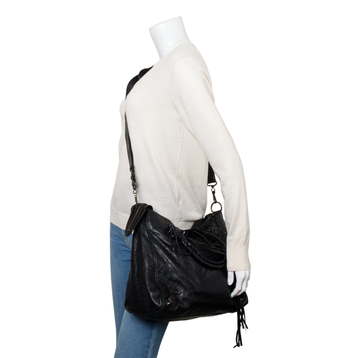 Balenciaga Black Agneu Leather Motocross Classic City Velo Bag