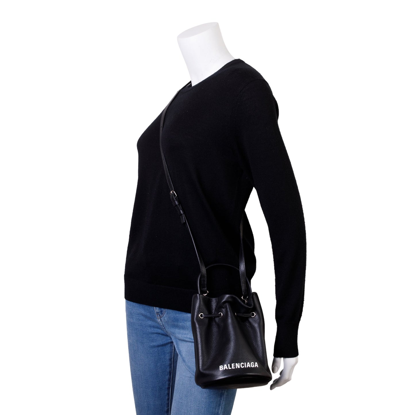 Balenciaga Black Calfskin Leather Everyday XS Drawstring Bucket Bag