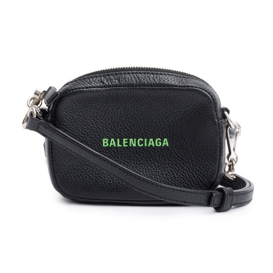 Balenciaga Black Calfskin Leather Logo Mini Cash Crossbody