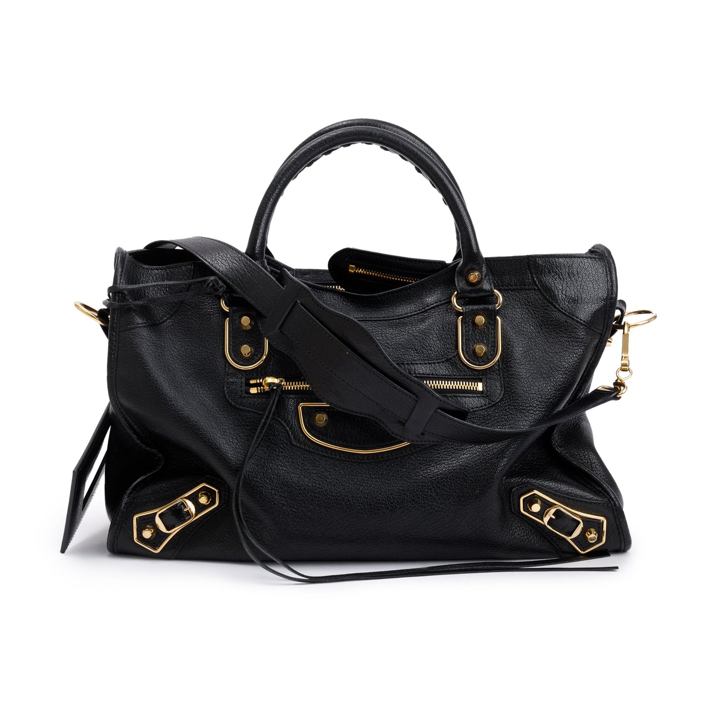 Balenciaga Black Chevre Leather Metallic Edge City Bag