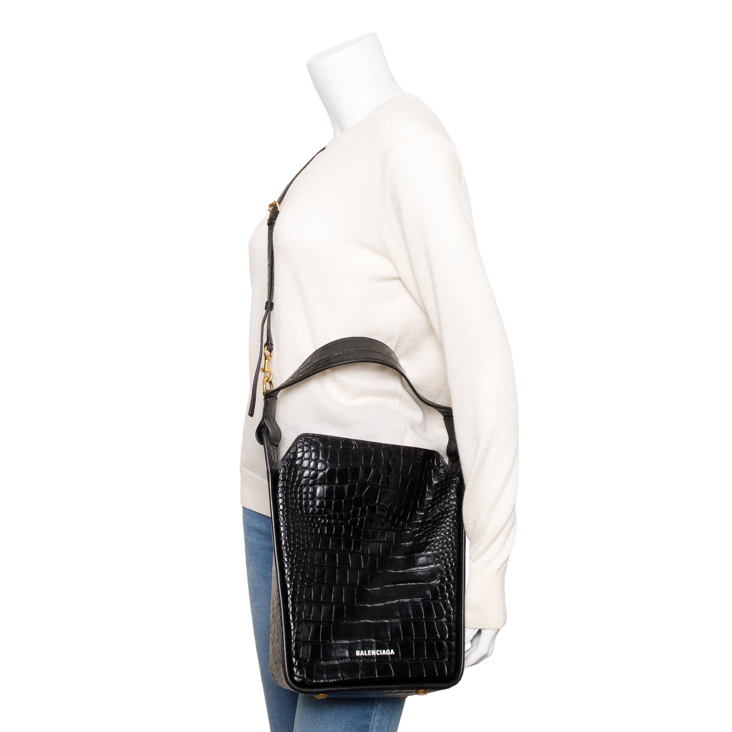 Balenciaga Black Croc-Embossed Leather Tool 2.0 Small N/S Tote