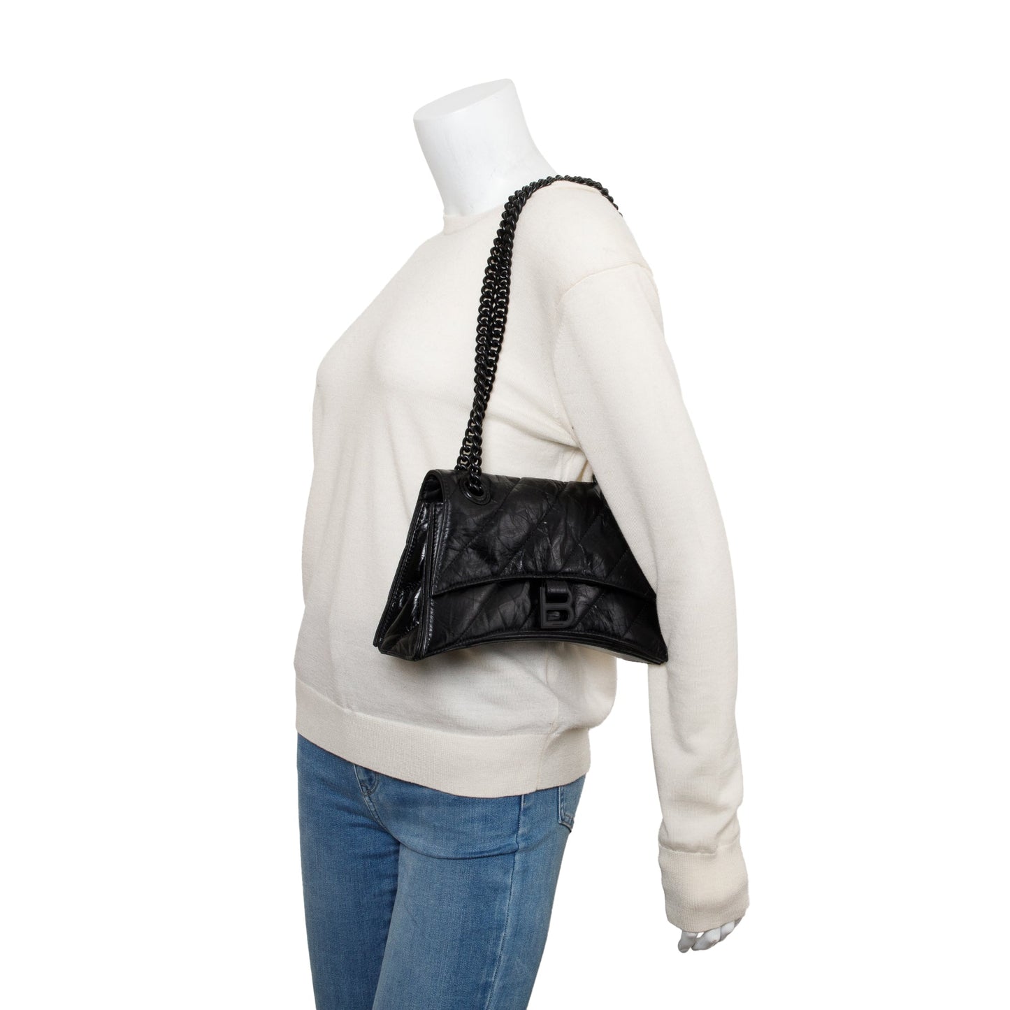 Balenciaga Black Leather Small Crush Chain Shoulder Bag