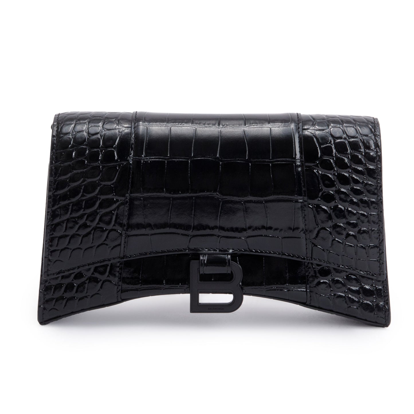 Balenciaga Black Monochrome Croc-Embossed Leather Hourglass Chain Wallet