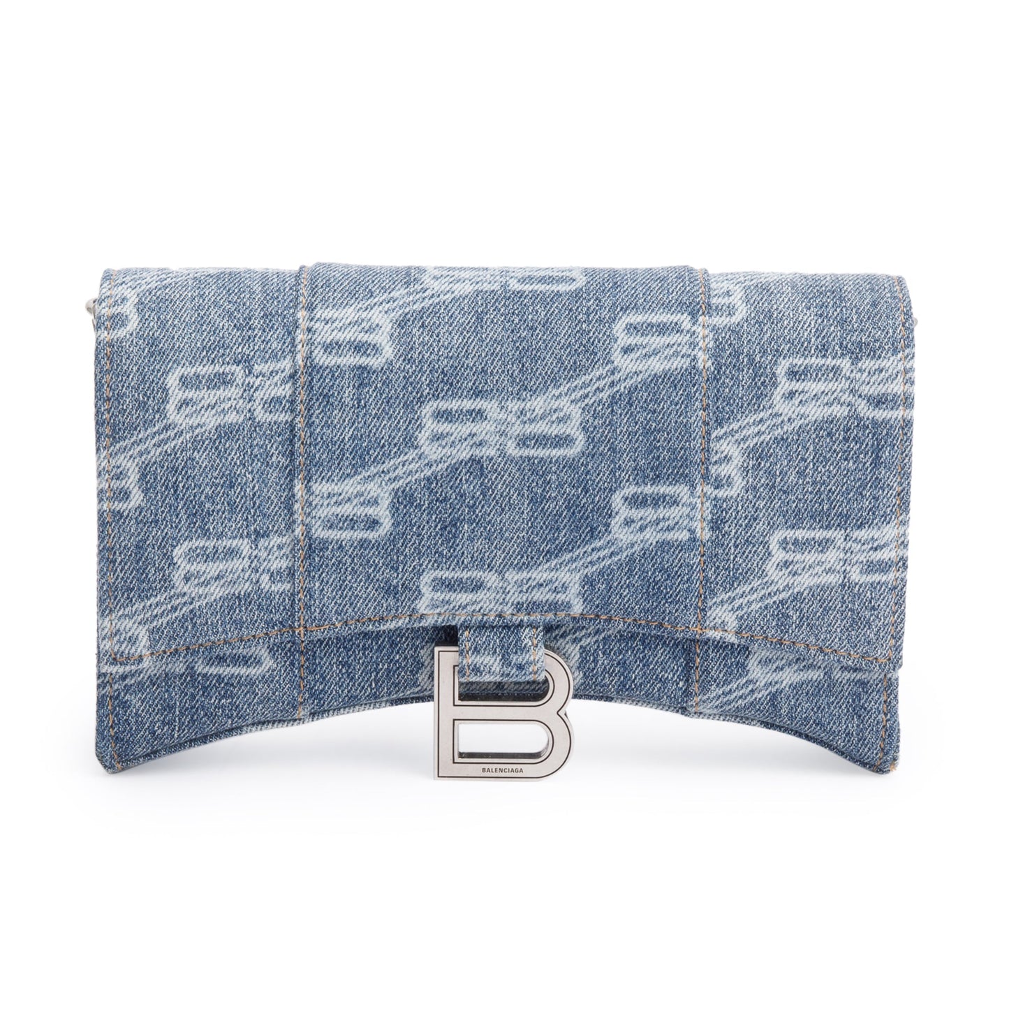 Balenciaga Blue BB Denim Hourglass Wallet on Chain