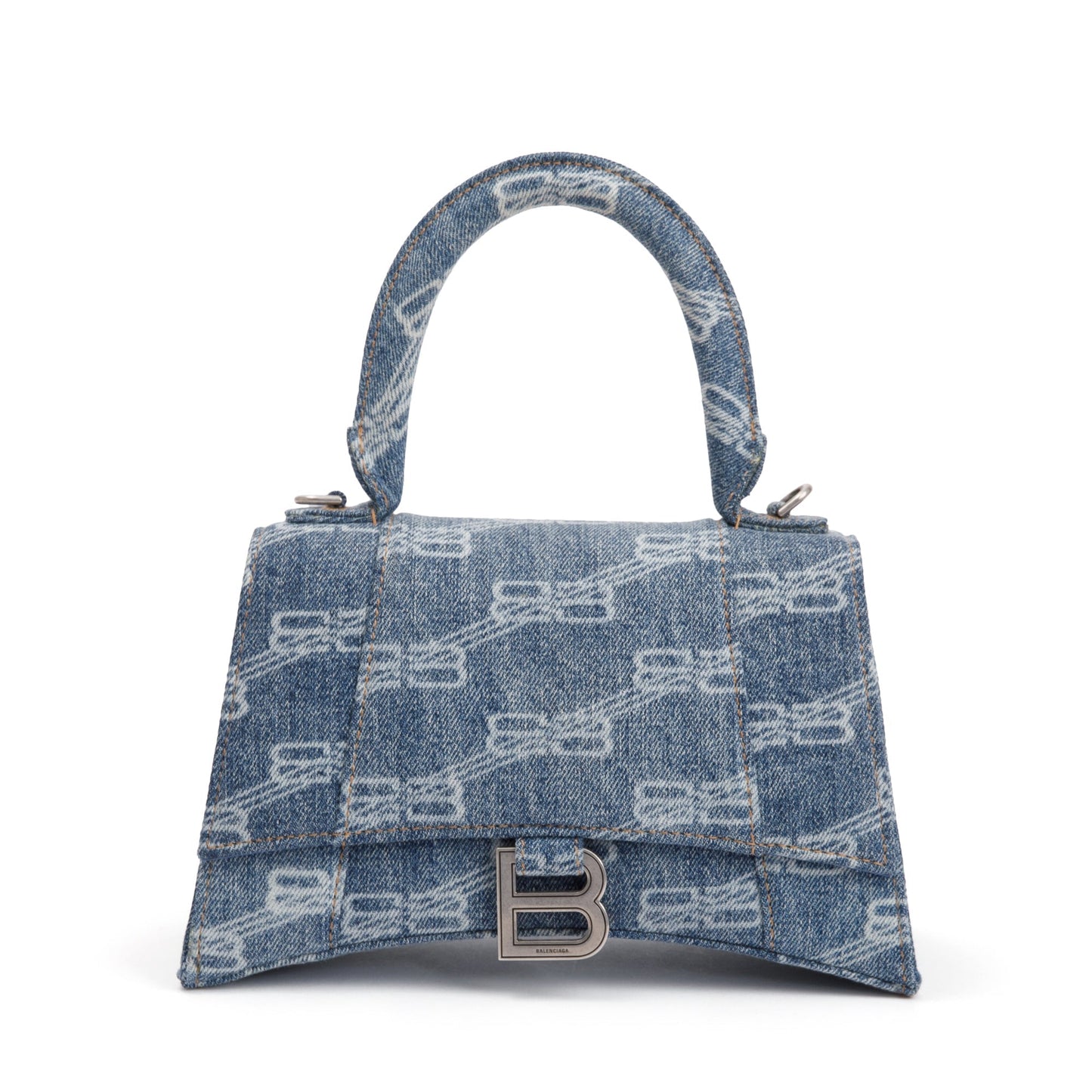 Balenciaga Blue BB Monogram Denim Small Hourglass Top Handle Bag