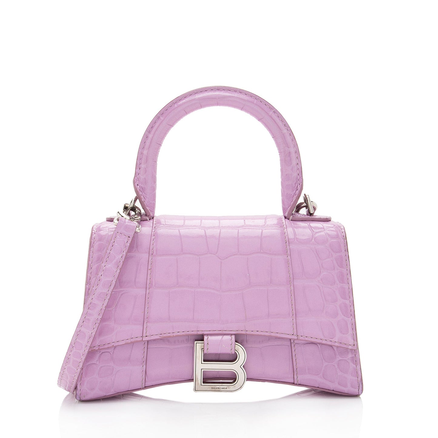 Luxury Balenciaga Trending 2026 Shiny Croc Embossed Calfskin Hourglass XS Satchel (SHF-A4kg9c)
