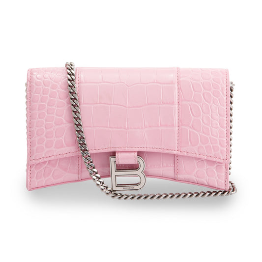 Balenciaga Crocodile Embossed Hourglass Wallet on Chain