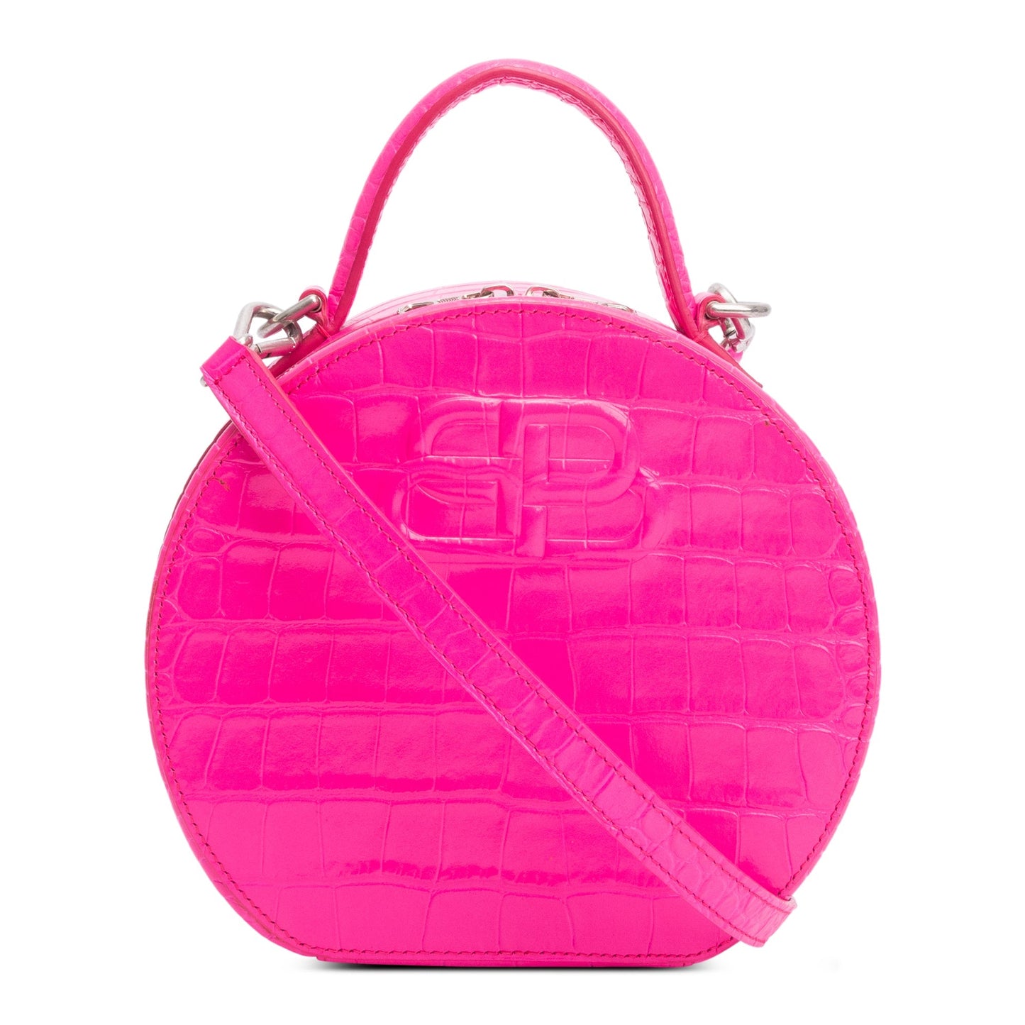 Balenciaga Pink Croc-Embossed Leather BB Vanity Round Crossbody