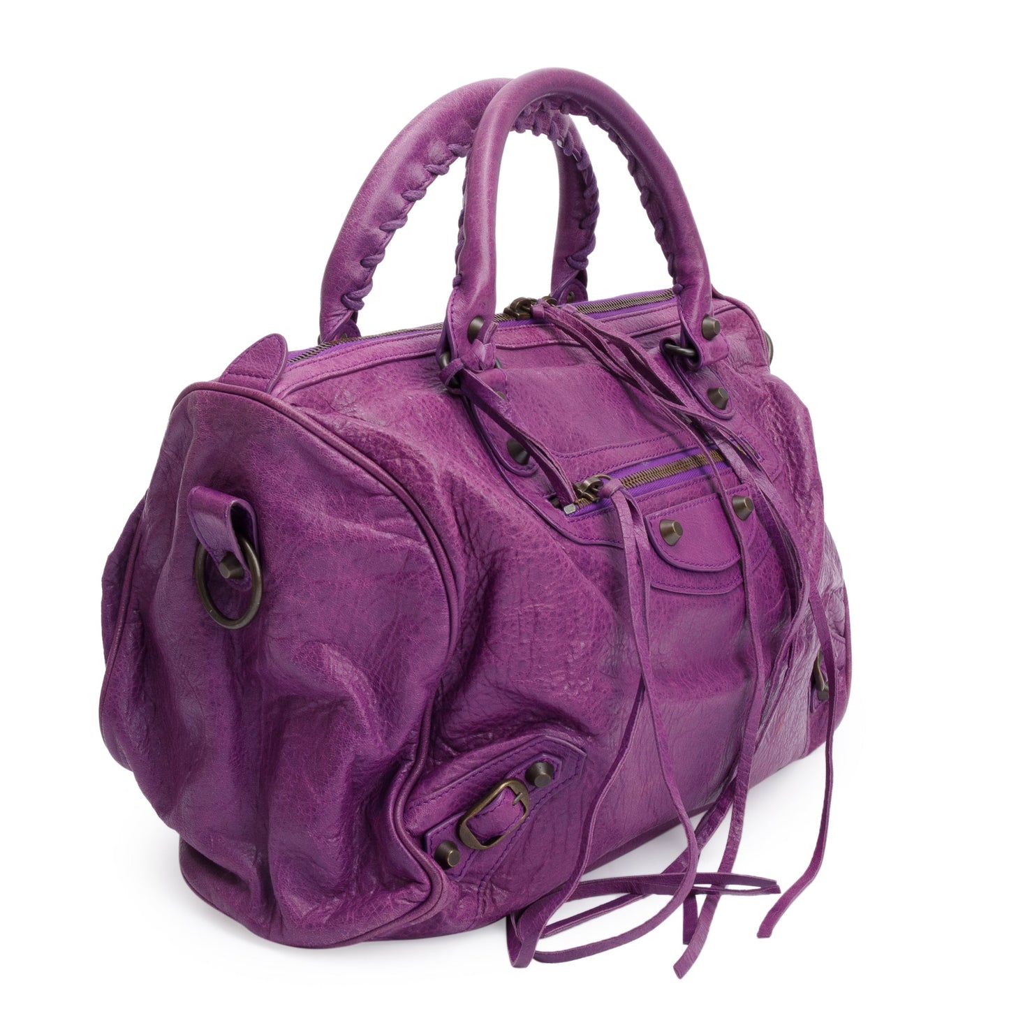 Balenciaga Purple Leather Polly Boston Bag