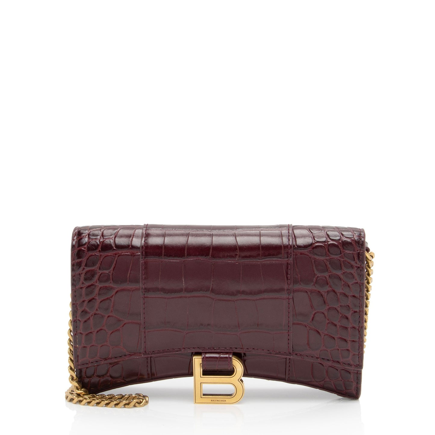 Luxury Balenciaga Trending 2026 Shiny Croc Embossed Calfskin Hourglass Chain Bag (SHF-8zNGYk)