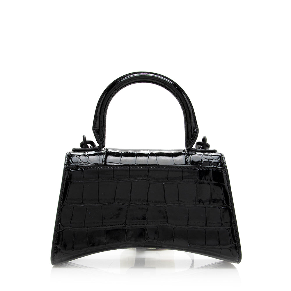 Luxury Balenciaga Trending 2026 Shiny Croc Embossed Calfskin Hourglass XS Satchel (SHF-20783)