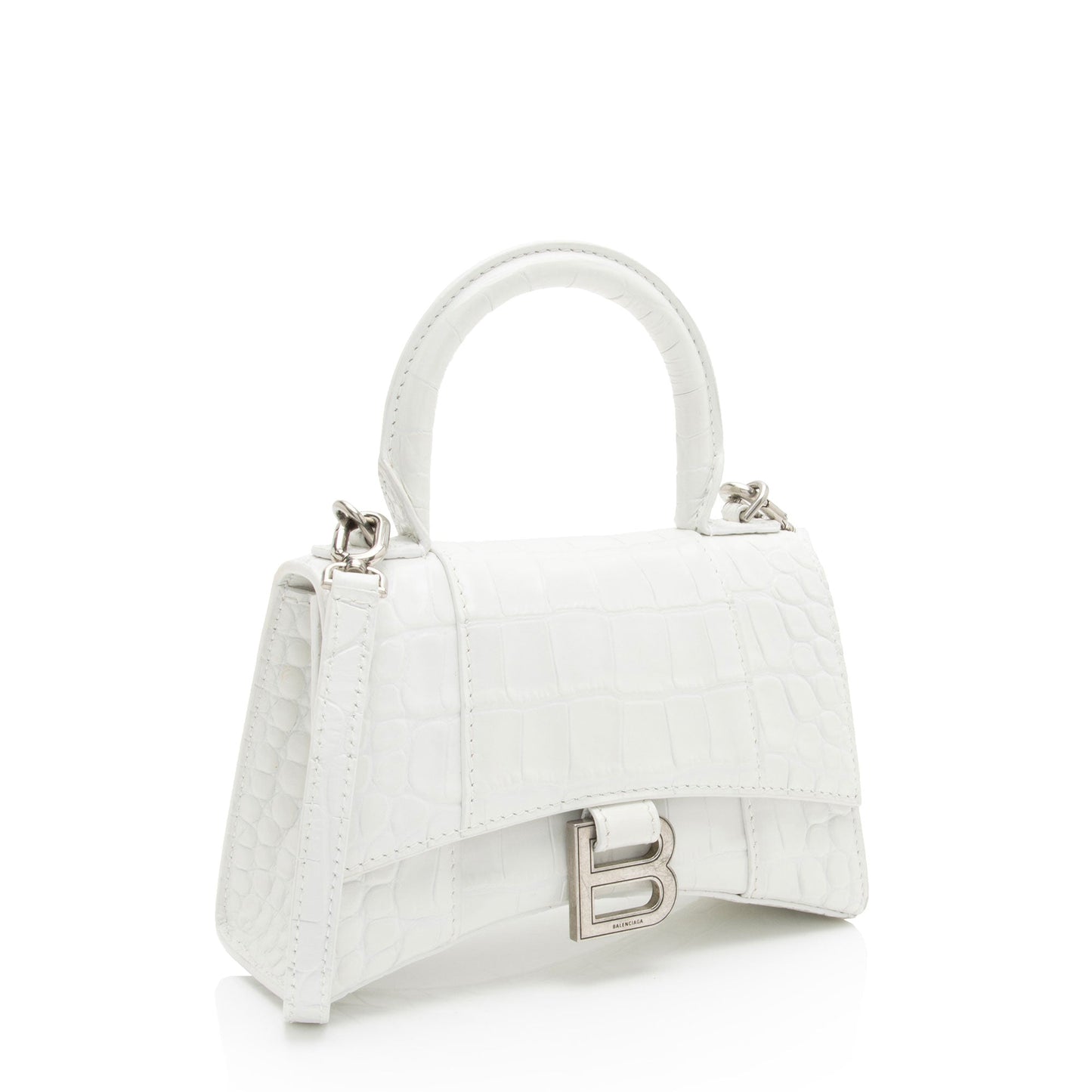 Luxury Balenciaga Trending 2026 Shiny Croc Embossed Calfskin Hourglass XS Top Handle (SHF-phP4Bs)
