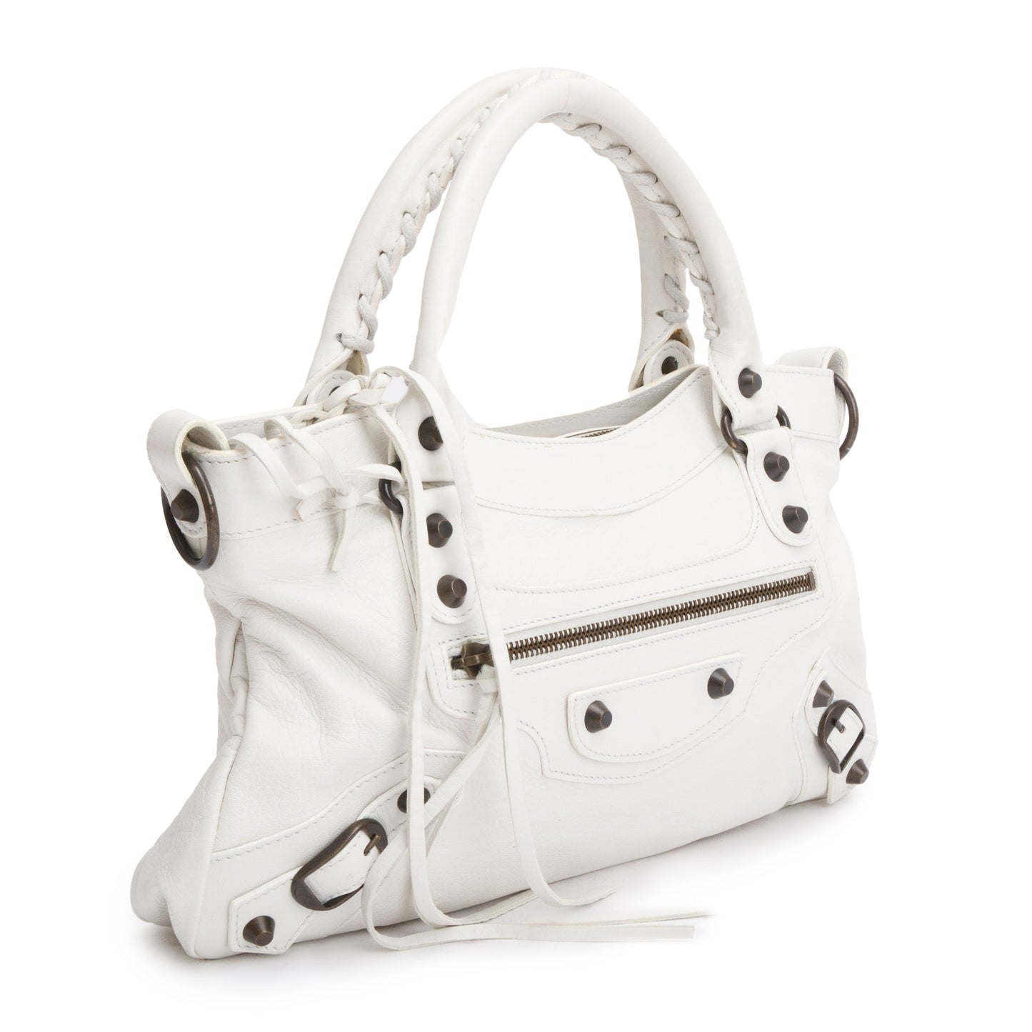 Balenciaga White Arena Leather Motocross Classic First Bag