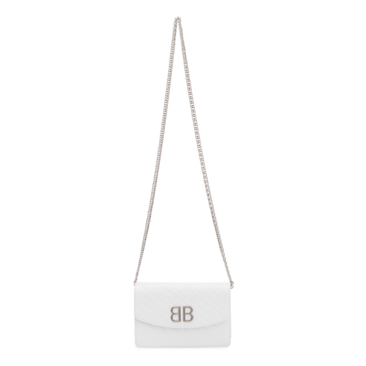 Balenciaga White Calfskin Leather BB Wallet on Chain