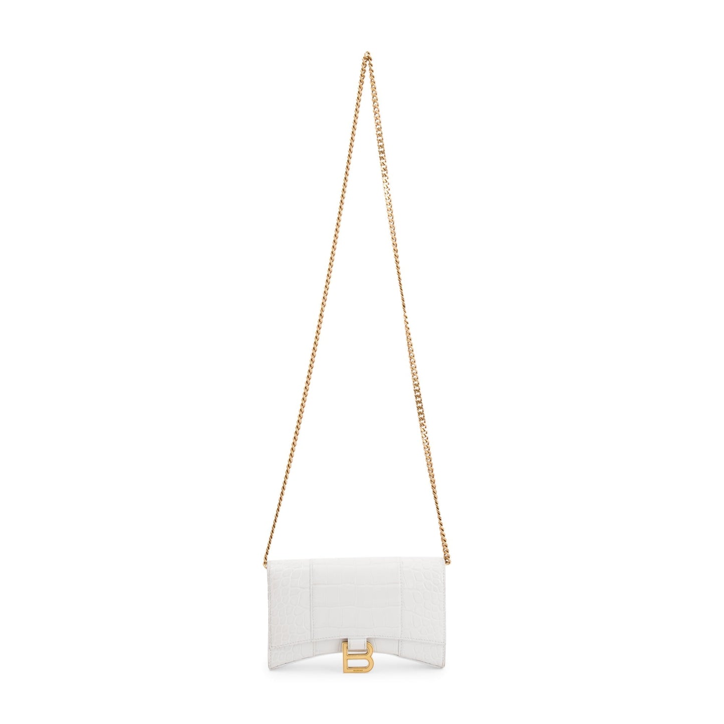 Balenciaga White Crocodile Embossed Hourglass Wallet on Chain