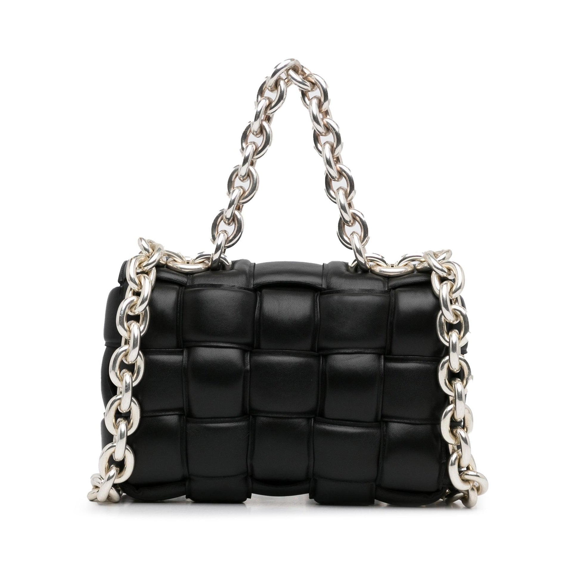 Luxury Bottega Veneta Calfskin Intrecciato Padded Chain Cassette Satchel (SHG-535Auh)
