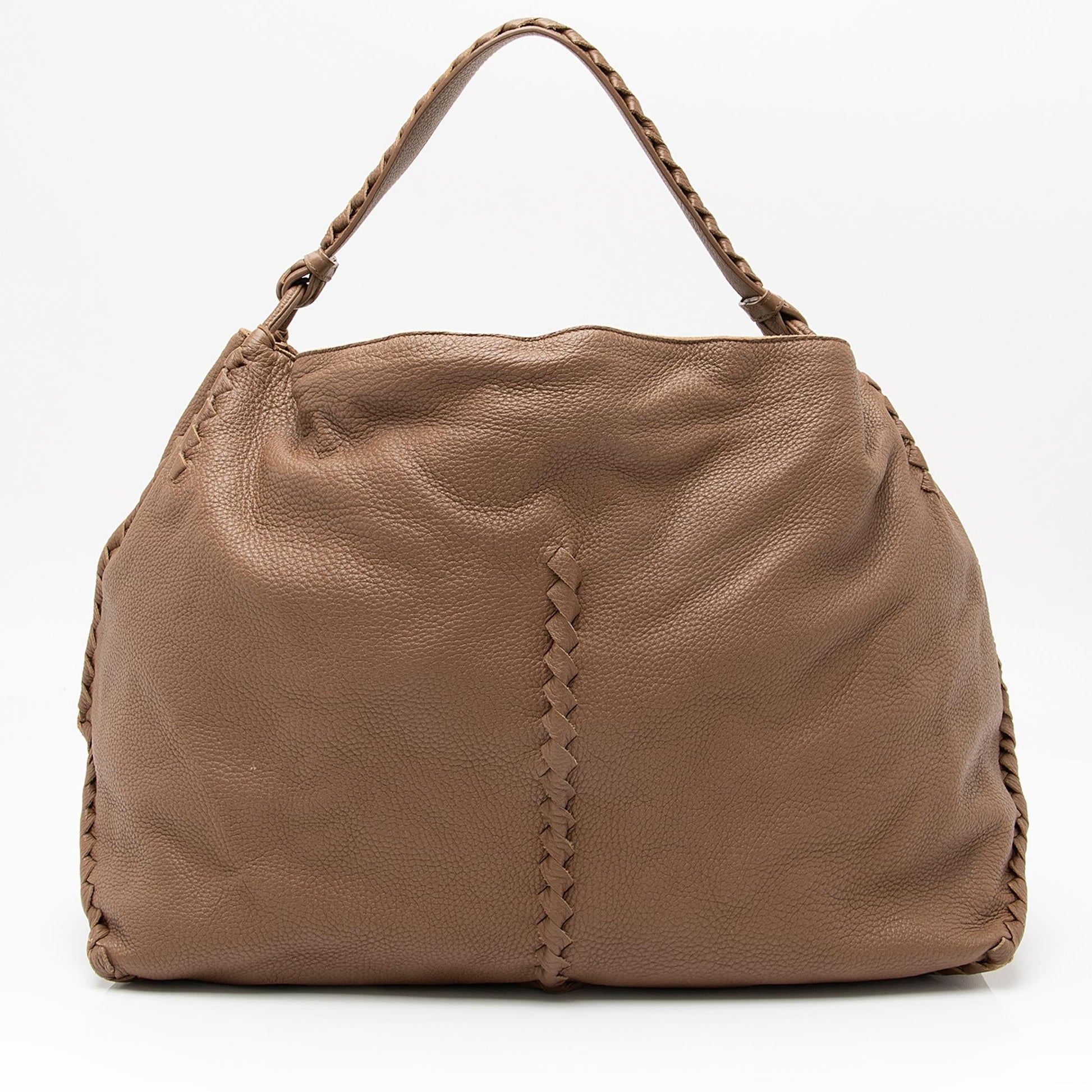 Luxury Bottega Veneta Cervo Leather Intrecciato Large Hobo (SHF-23370)