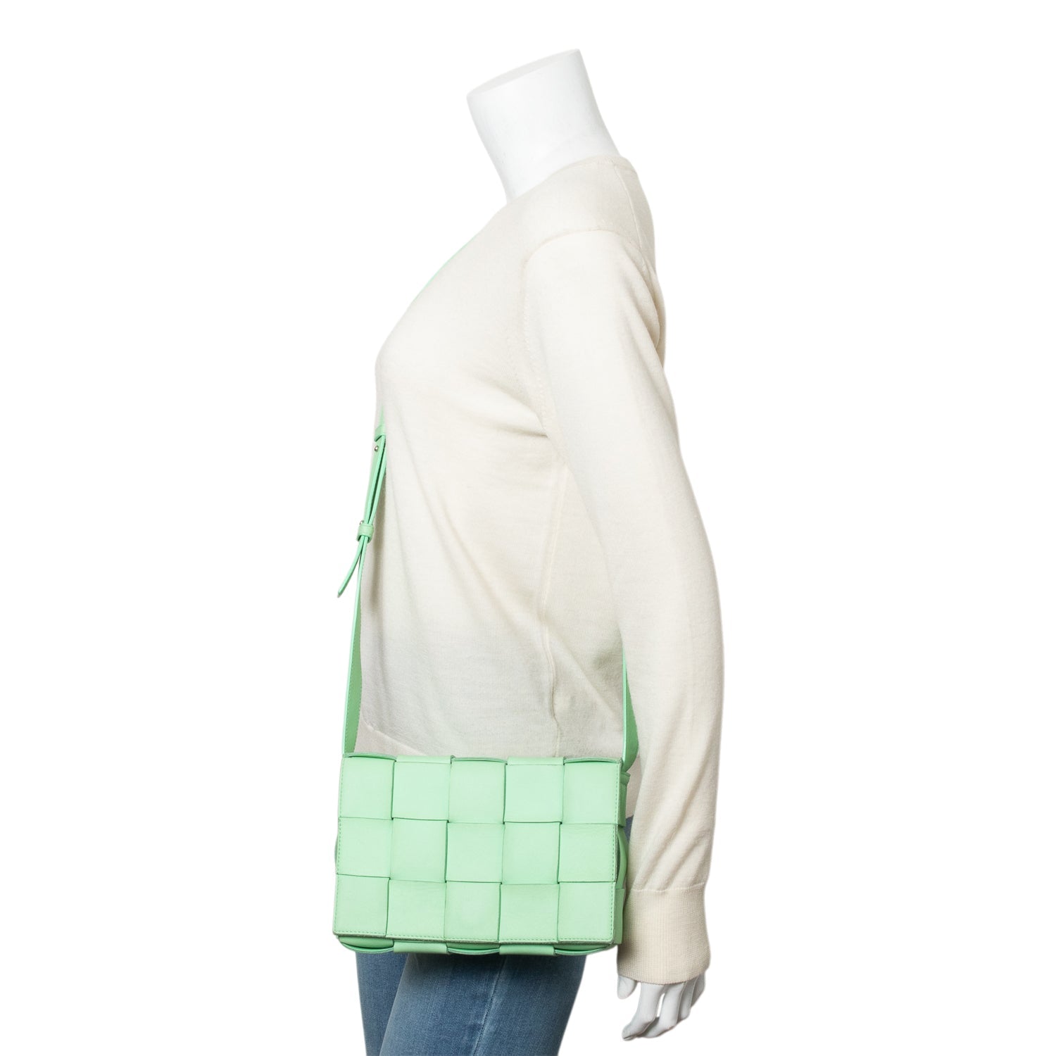 Bottega Veneta Green Leather Intrecciato Classic Cassette Bag