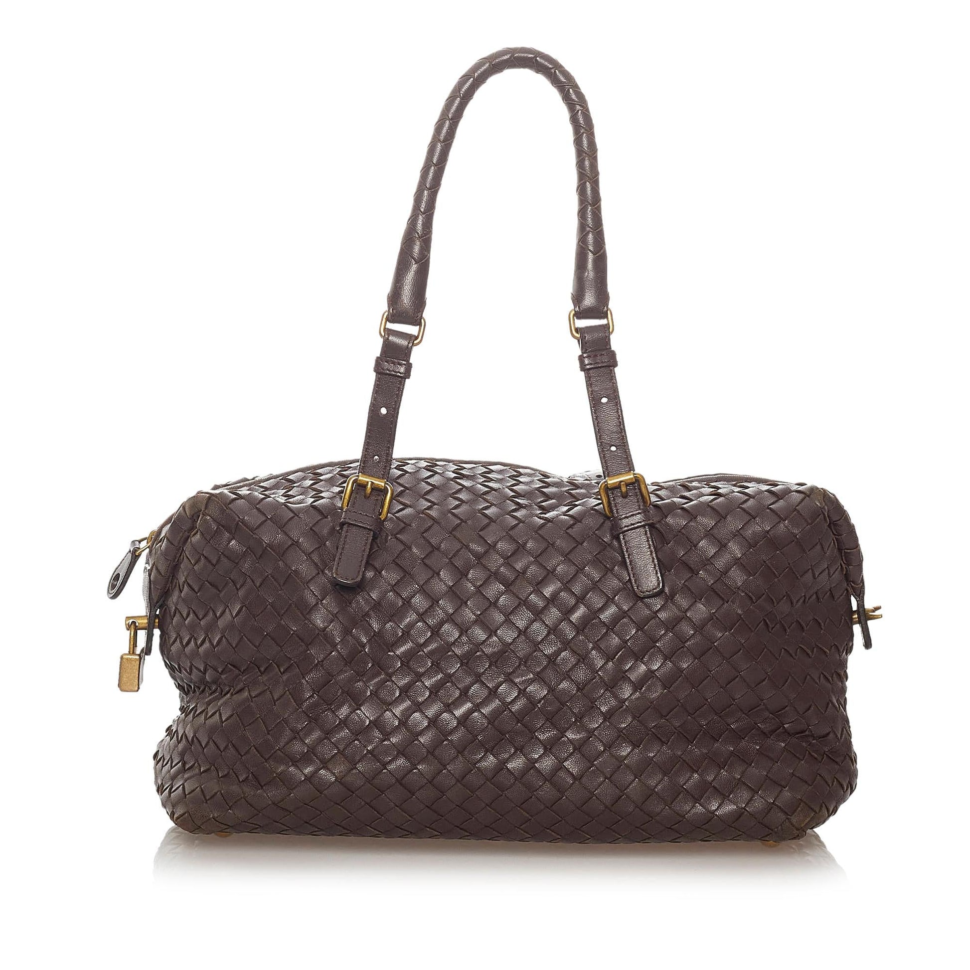 Luxury Bottega Veneta Intrecciato Leather Boston Bag (SHG-27937)