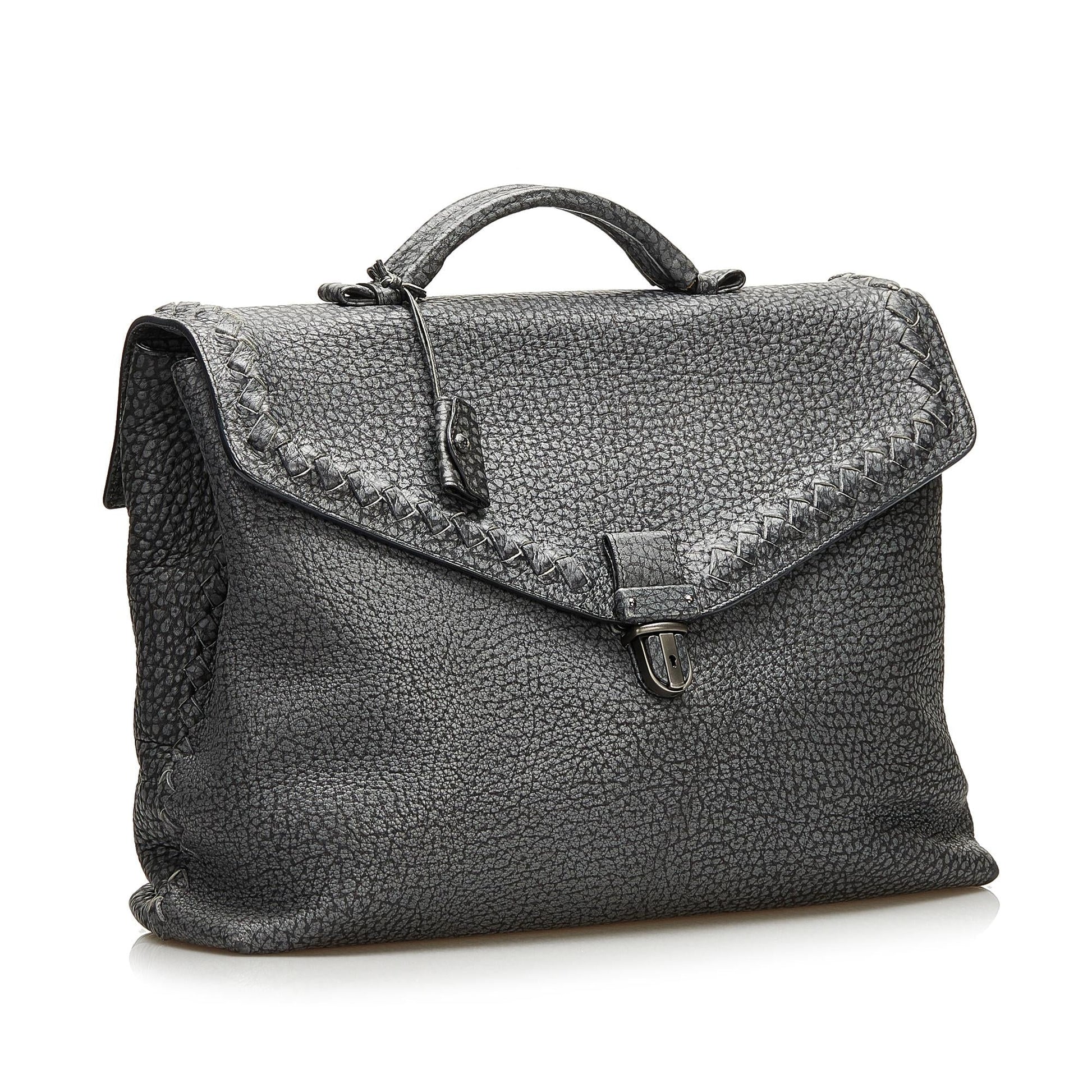 Luxury Bottega Veneta Leather Intrecciato Trimmed Business Bag (SHG-35299)