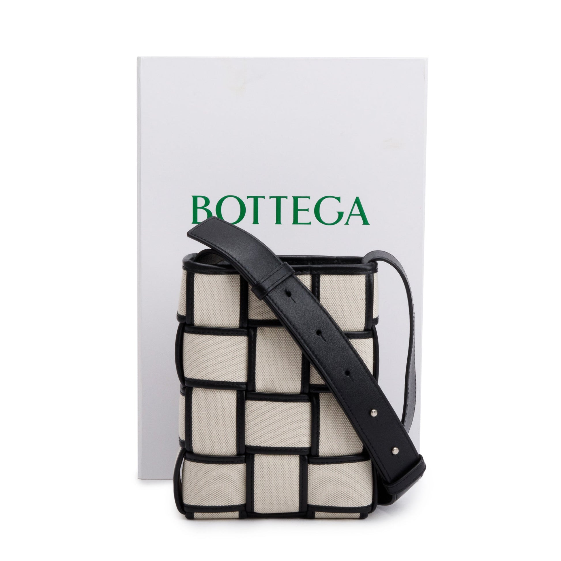 Bottega Veneta Neutral Intrecciato Canvas Leather Trim Small Cassette Bucket Bag