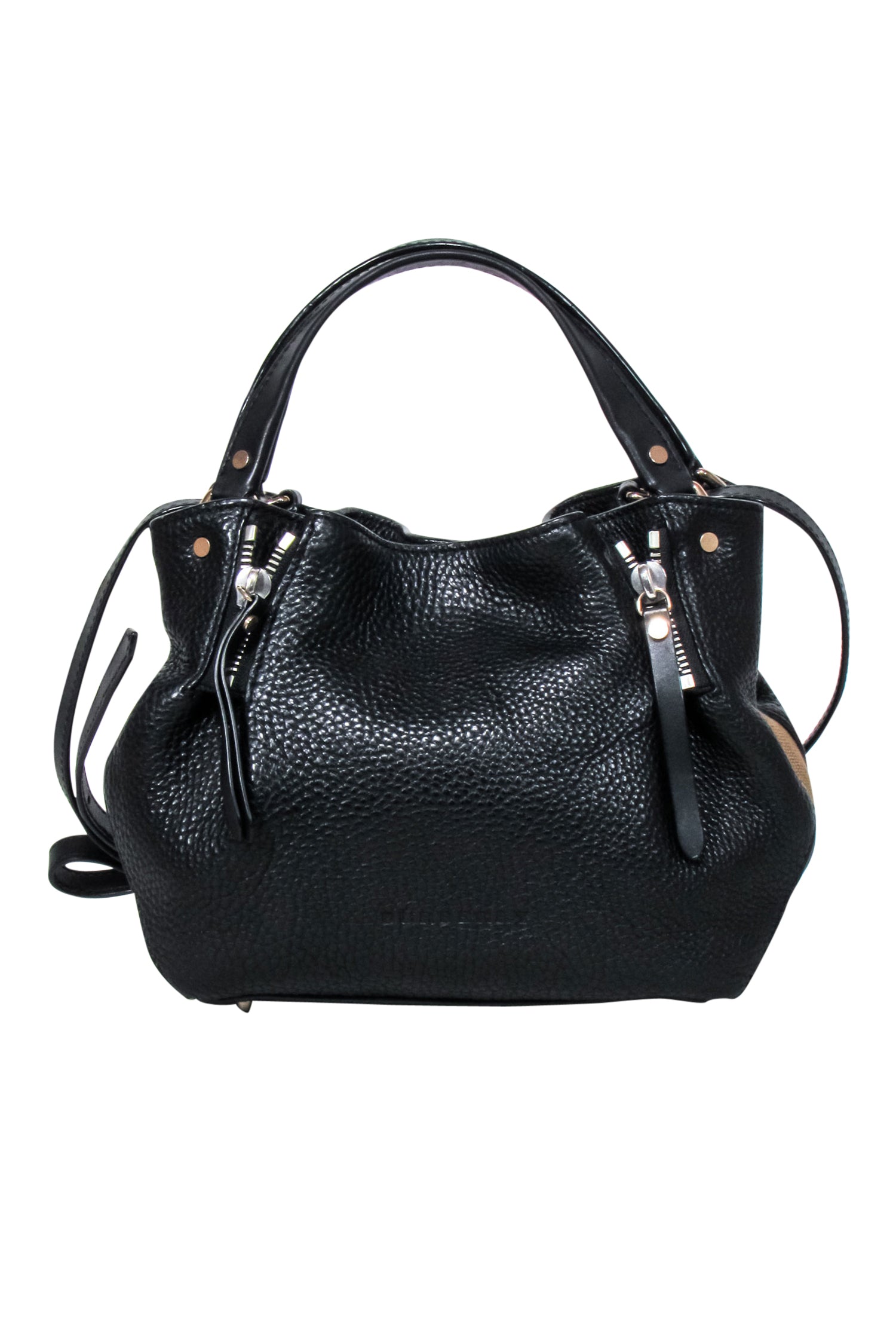 Burberry - Black Leather w/ Signature Plaid Sides Crossbody Bag
