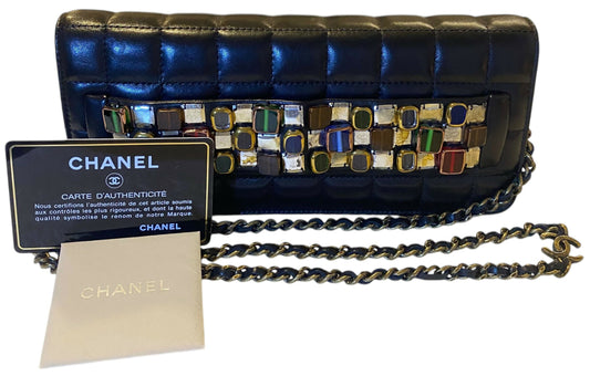 Chanel 11A Paris-Byzance Black Chocolate Bar Lambskin Leather Jeweled Clutch MinaudiÃ¨re Bag