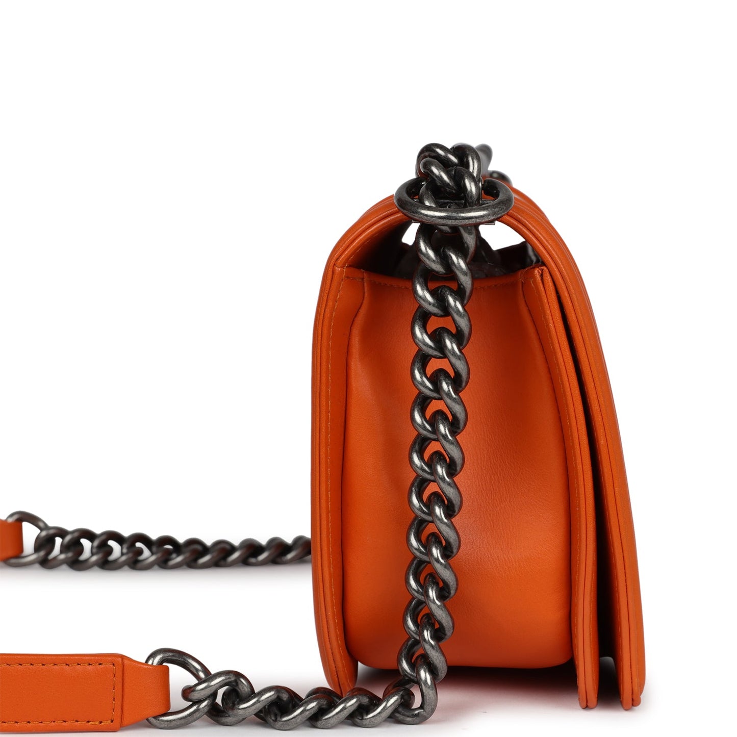 Chanel Medium Boy Bag Orange Python Aged Ruthenium Hardware
